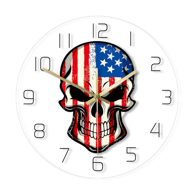 Wanduhr Totenkopf mit amerikanischer Flagge
