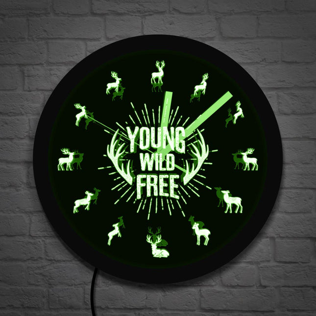 LED Wanduhr Hirsch mit Geweih