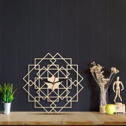Geometrische Wanduhr Holz Mandala Design