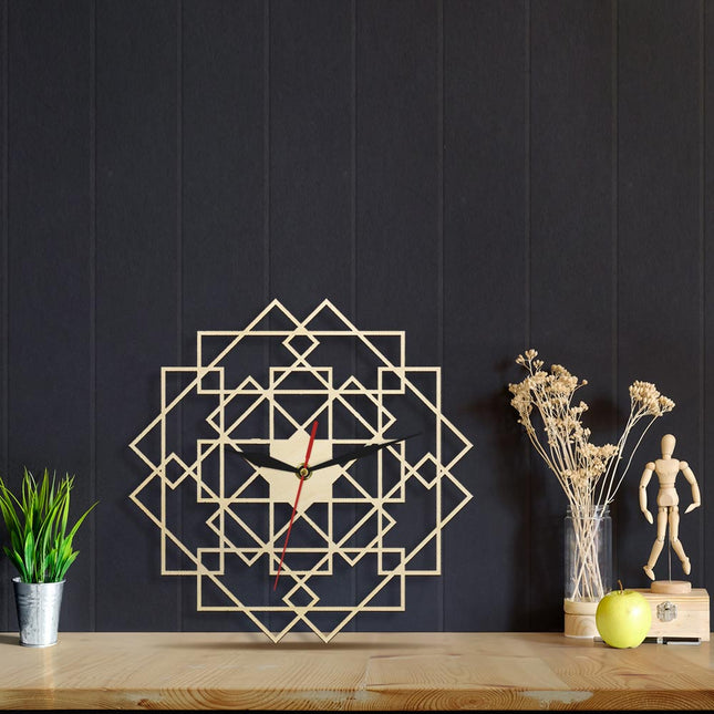 Geometrische Wanduhr Holz Mandala Design