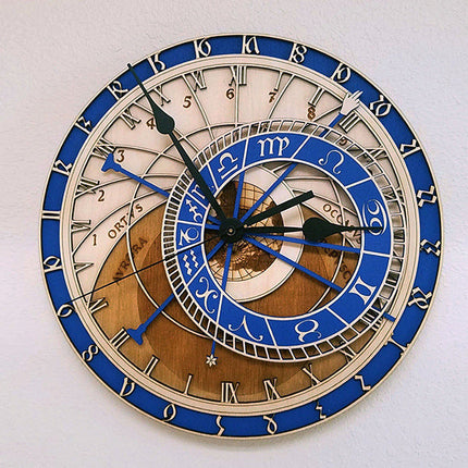 Astronomische Wanduhr aus Holz Blau