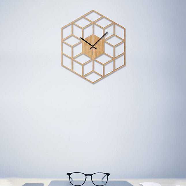 Geometrische Wanduhr Holz Würfel Design