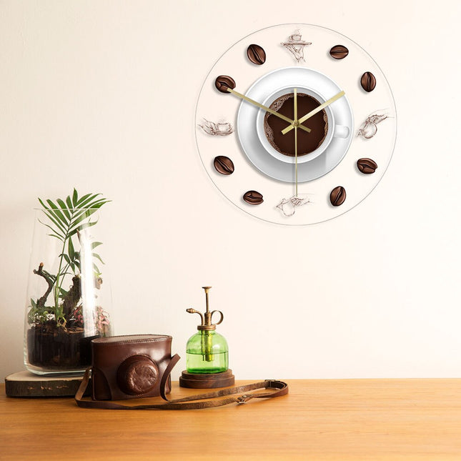 Küchenuhr-Design mit Kaffeetasse und Bohnen