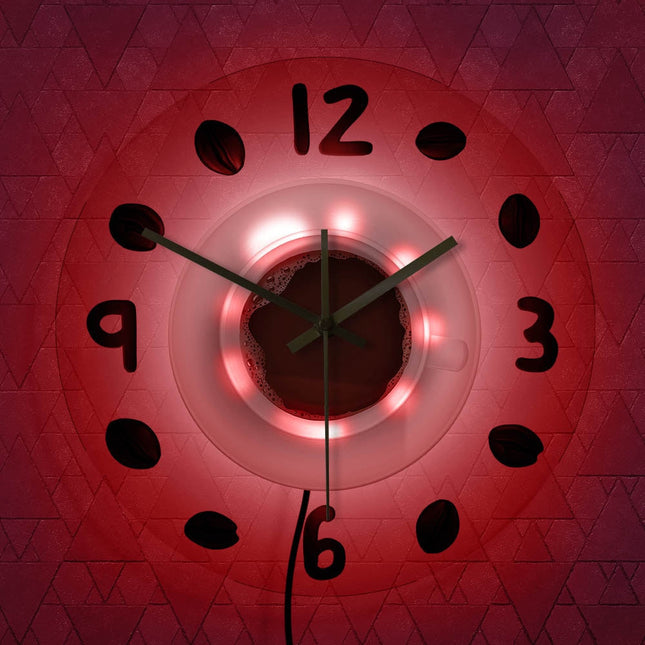 Küchenuhr-Design mit Kaffeetasse und Bohnen