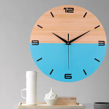 Moderne Wanduhr Holz Blau zweifarbig