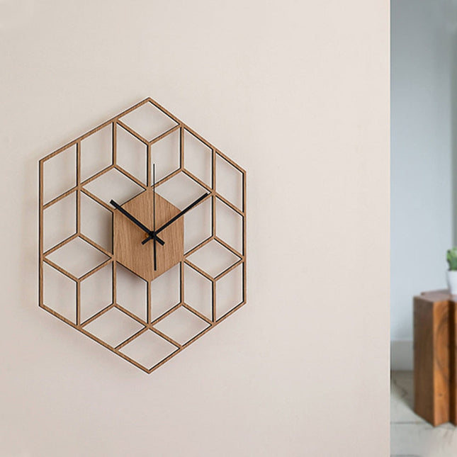 Geometrische Wanduhr Holz Würfel Design