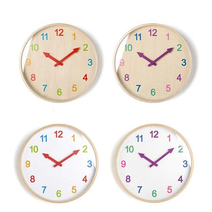 Lernuhr Holz mit bunten Zahlen