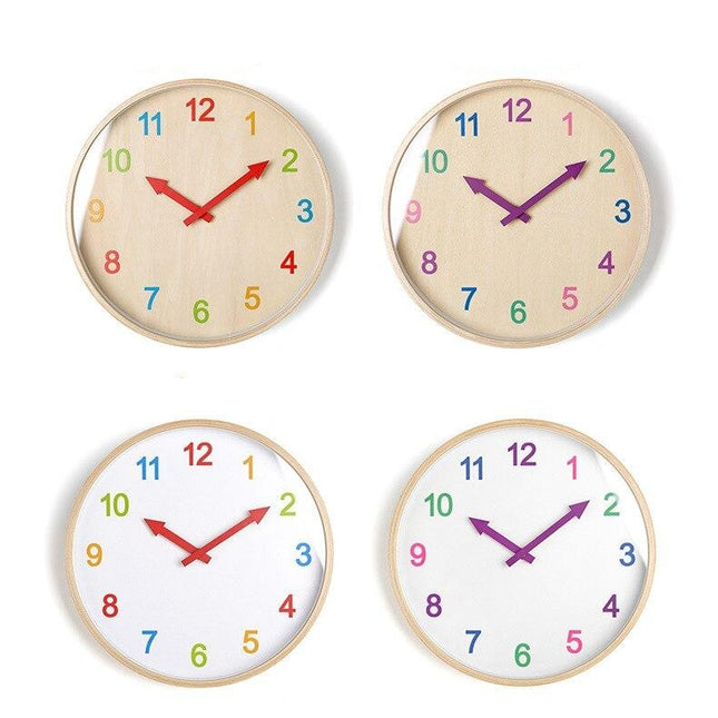 Lernuhr Holz mit bunten Zahlen