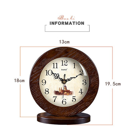 Runde Vintage Tischuhr aus Holz