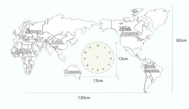 Große Weltkarten-Wanduhr mit Zeitzonen