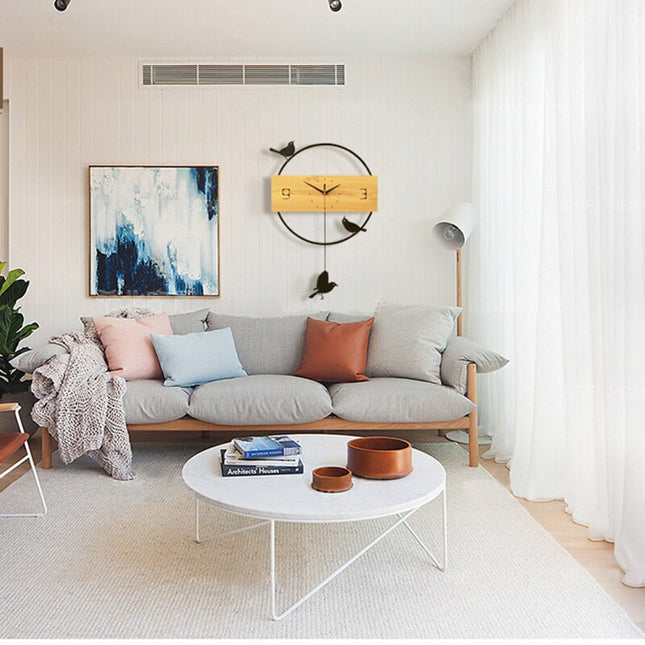 Moderne Wanduhr Holz mit Vögel-Pendel