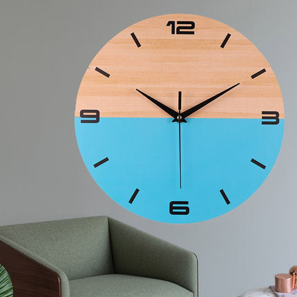 Moderne Wanduhr Holz Blau zweifarbig