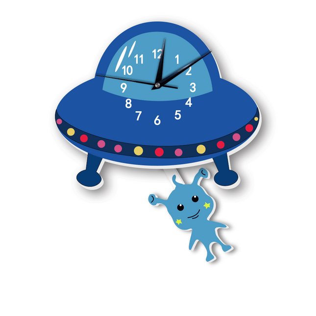 UFO Kinderzimmer Wanduhr mit Alien-Pendel