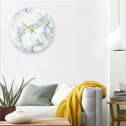 Design Wanduhr aus Glas Marmor-Optik