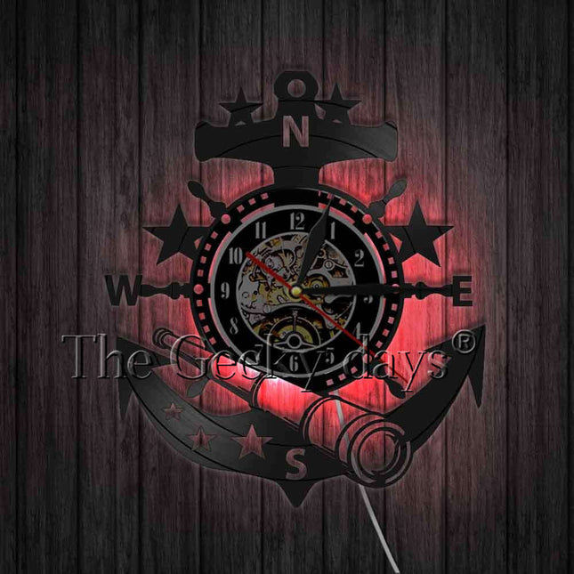 Maritime Schallplattenuhr mit Anker Motiv