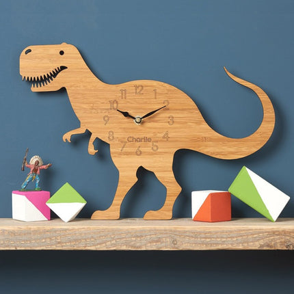 Wanduhr Dinosaurier Holz für Kinderzimmer