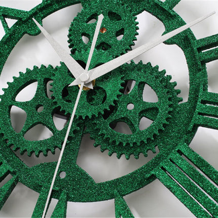 Grüne Glitzer Wanduhr mit Zahnrädern
