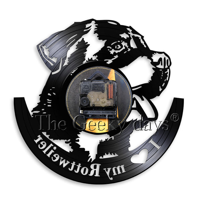 Rottweiler Hund Schallplattenuhr als Geschenk
