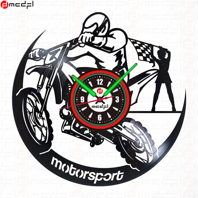 Motorrad Wanduhr Schallplatte rot grün