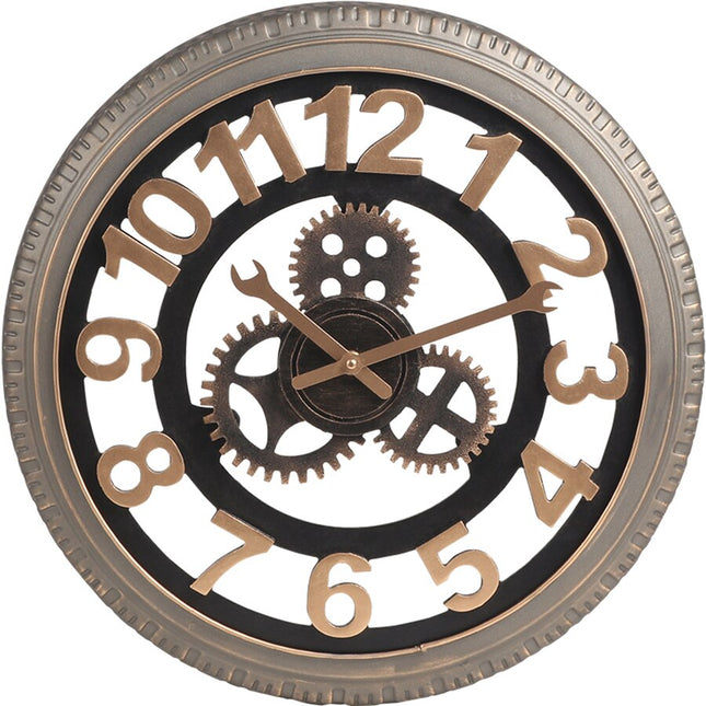 Wanduhr im Reifen-Design mit Zahnrädern
