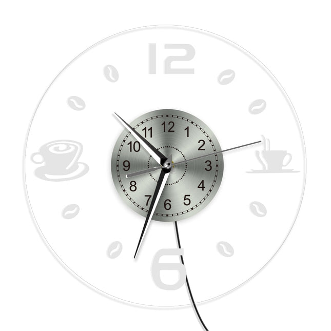 Kaffee Tassen Wanduhr mit LED-Beleuchtung