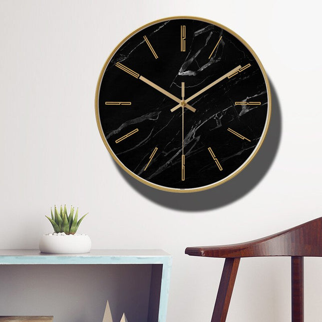 Wanduhr Marmor Optik mit Goldrand