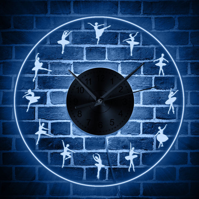 LED Wanduhr mit Ballerina Silhouetten