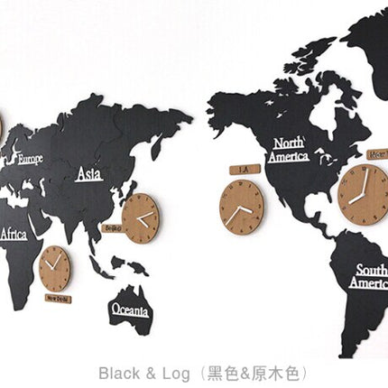 Weltkarten-Wanduhr mit 5 Zeitzonen