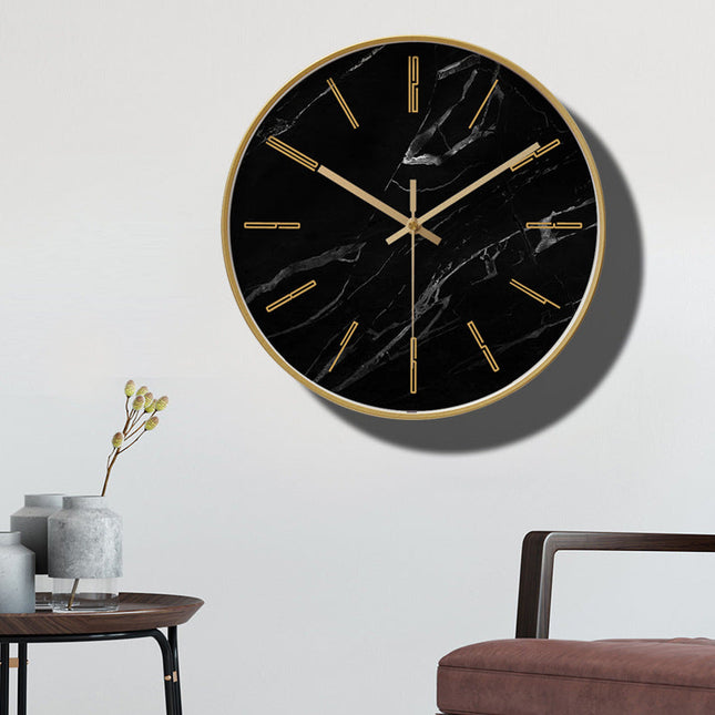 Wanduhr Marmor Optik mit Goldrand