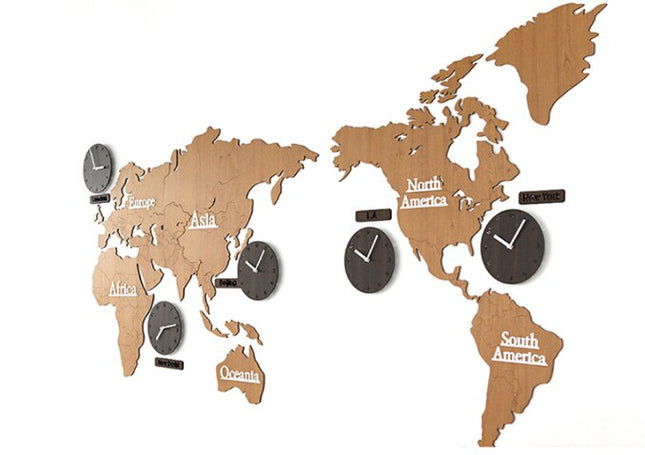 Weltkarten-Wanduhr mit 5 Zeitzonen