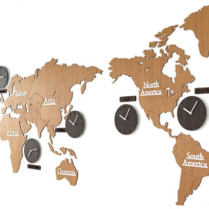 Weltkarten-Wanduhr mit 5 Zeitzonen
