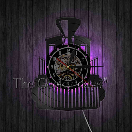 Schallplattenuhr mit Lokomotive Zug Motiv