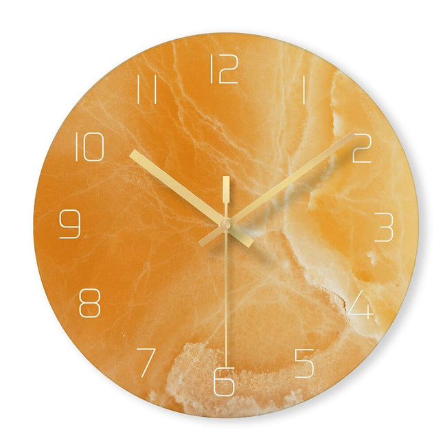 Design Wanduhr aus Glas Marmor-Optik