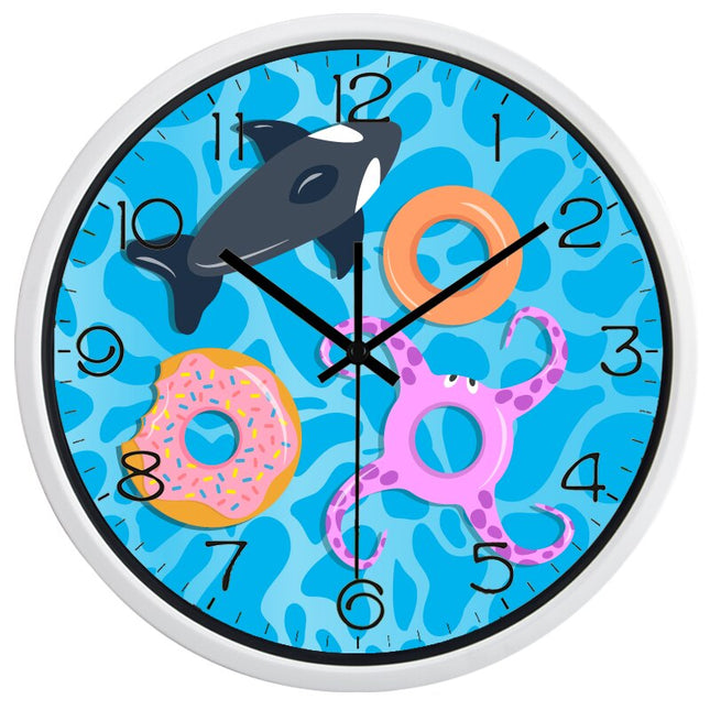 Lustige Kinder Wanduhr mit Schwimmbad-Motiv
