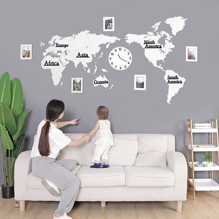 Weltkarte Wanduhr Aufkleber in Holzoptik