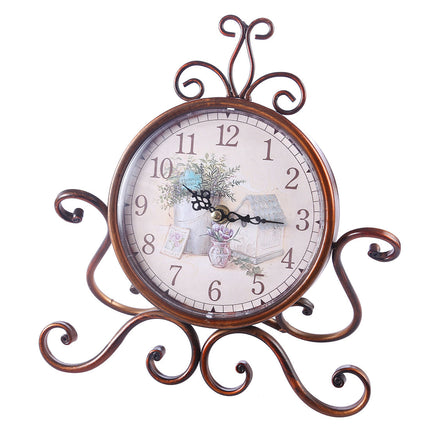 Vintage Tischuhr mit verschnörkeltem Ständer