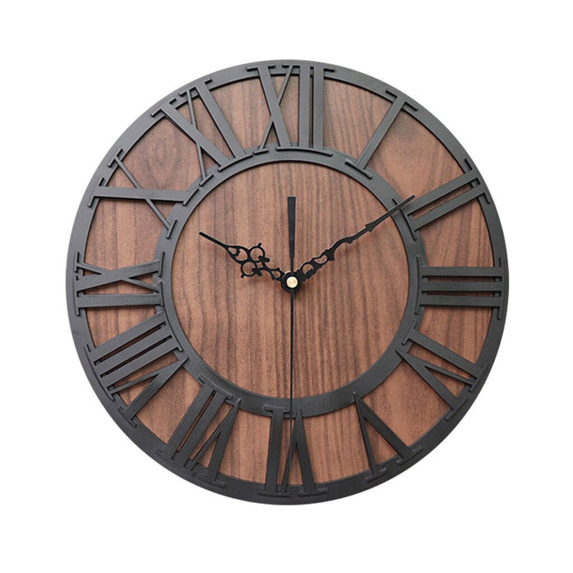 Große Wanduhr Holz und Metall Schwarz