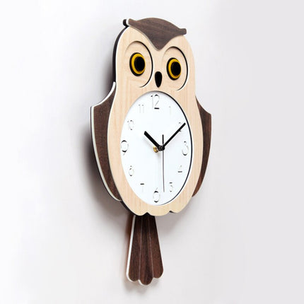 Eulen Wanduhr aus Holz fürs Kinderzimmer