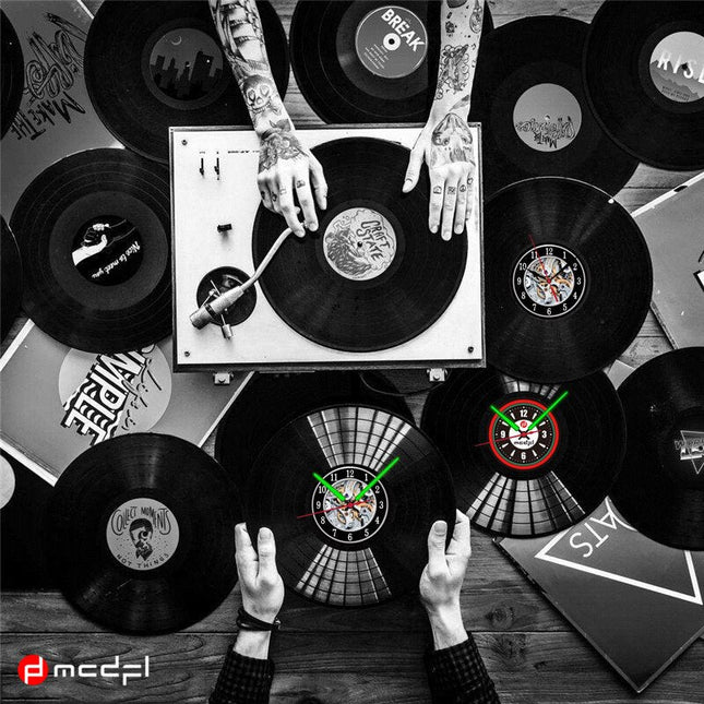 Motorrad Wanduhr Schallplatte rot grün