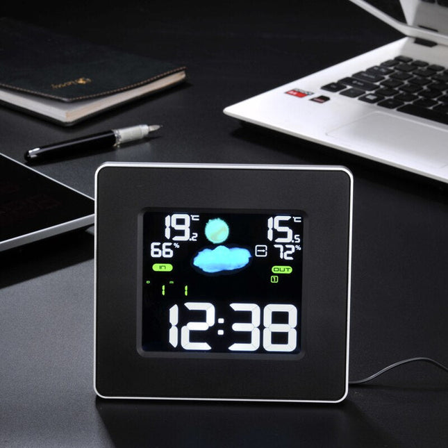 Quadratischer Funkwecker mit Wetterstation