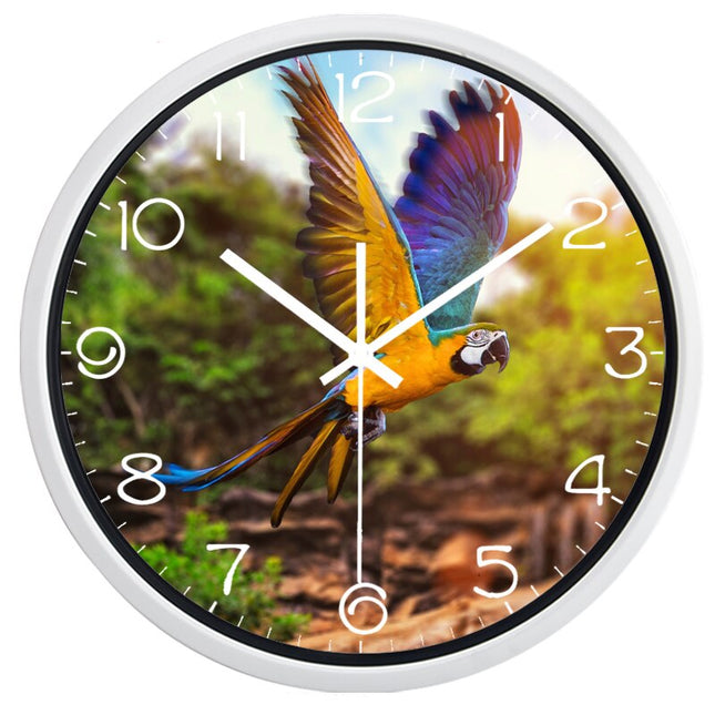 Runde Wanduhr mit Papagei Fotodruck