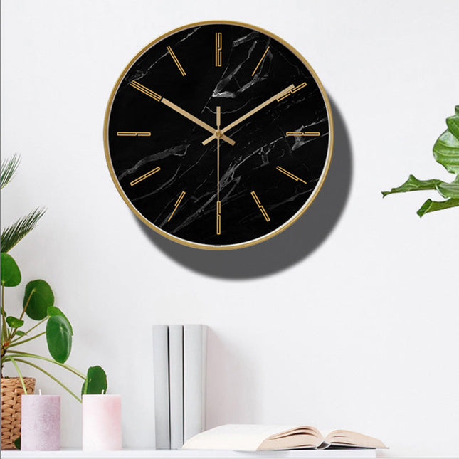 Wanduhr Marmor Optik mit Goldrand