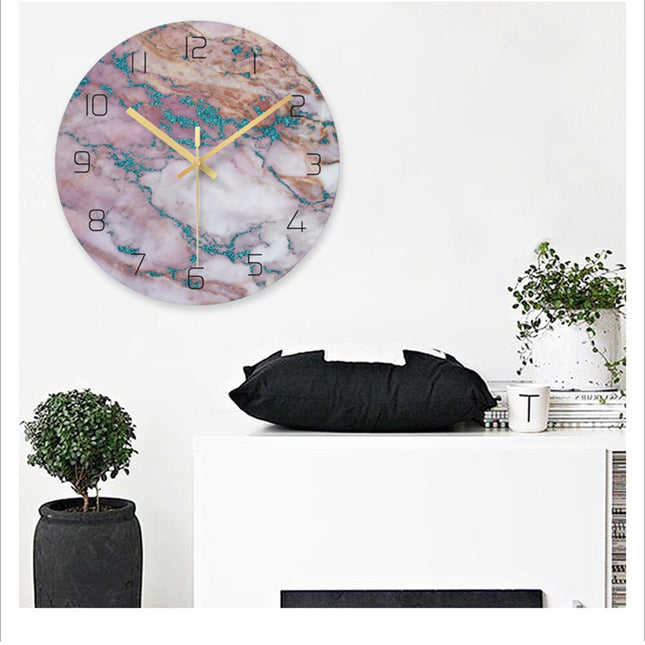Design Wanduhr aus Glas Marmor-Optik