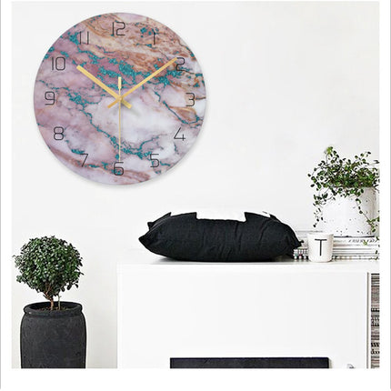 Design Wanduhr aus Glas Marmor-Optik