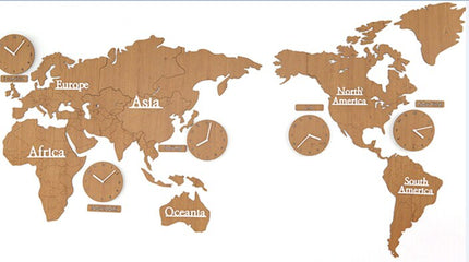 Weltkarten-Wanduhr mit 5 Zeitzonen