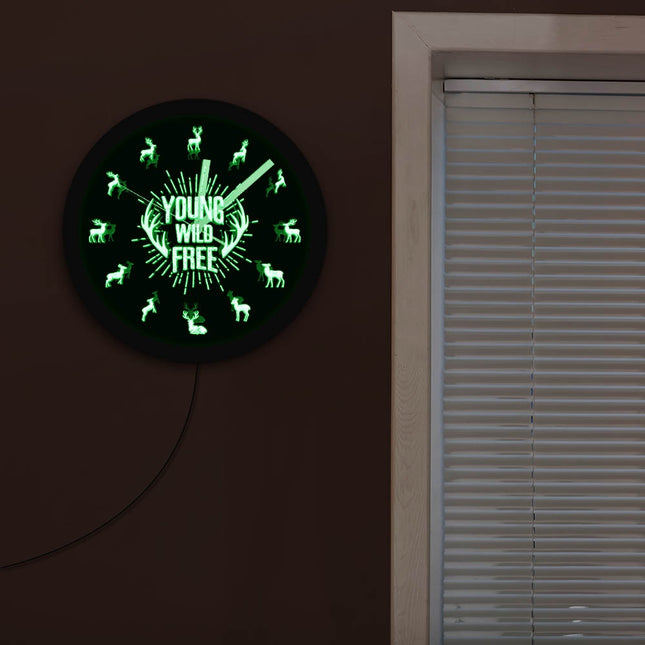 LED Wanduhr Hirsch mit Geweih