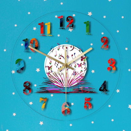 Acryl-Wanduhr mit Musikbuch-Motiv