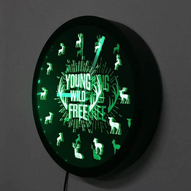 LED Wanduhr Hirsch mit Geweih