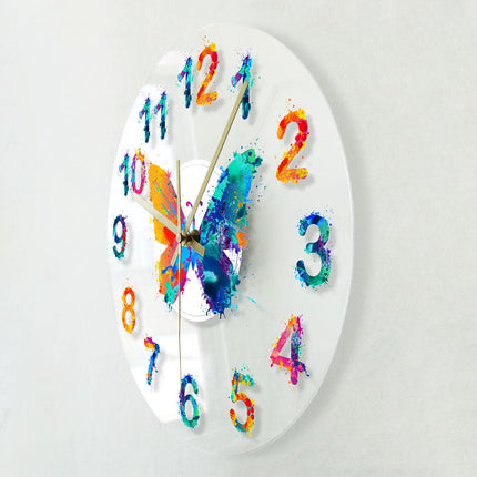 Bunte Wanduhr mit Schmetterling-Aquarell