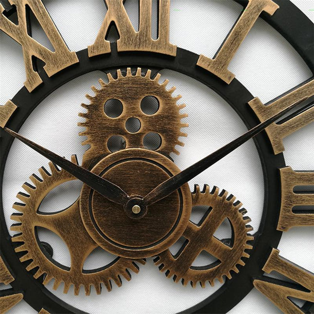 Wanduhr Holz und Metall Zahnräder
